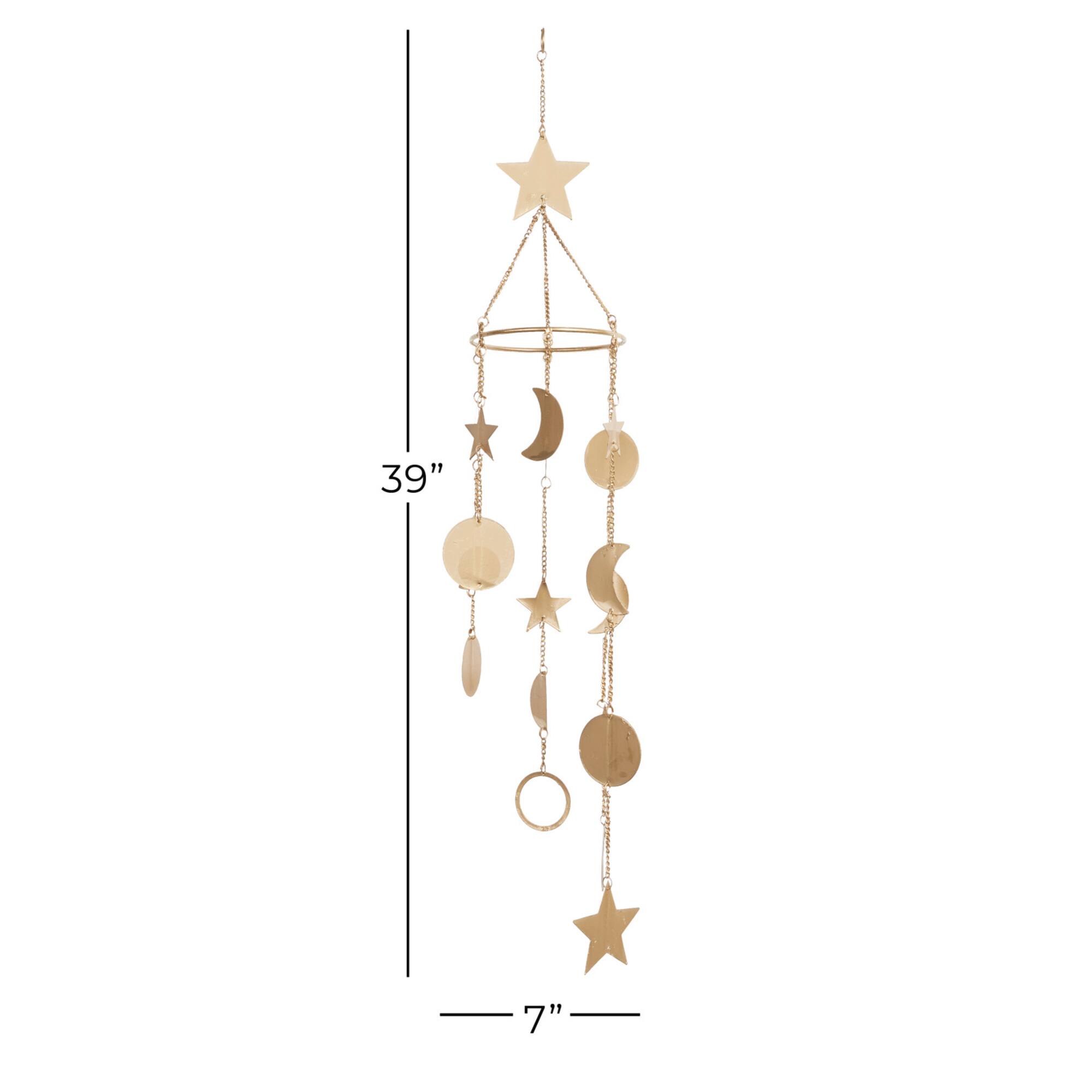 39" Gold Metal Eclectic Moon & Stars Wind Chime